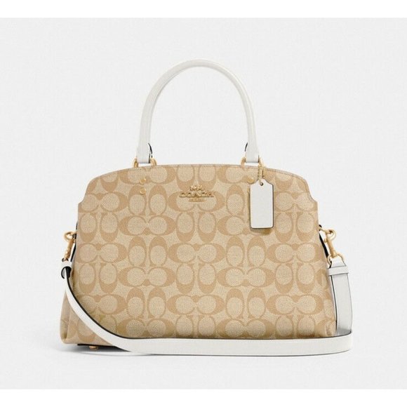 COACH NWT $428 Lillie Carryall Handbag Gold/Chalk) Signature Canvas Detachable - Picture 2 of 12